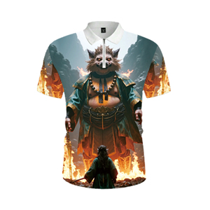 Polo pour homme avec motif de guerrier mythique en 3D |   T-shirt à col zippé fantaisie avec sublimation de personnage |   Haut streetwear Flaming Armor - Product Image 3