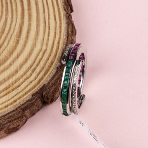 925 Sterling <b>Silver</b> Beautiful Natural Ruby & <b>Emerald</b> Gemstone And Solitaire Diamond <b>Ring</b> Handmade Minimalist Gift for Her - Product Image 6