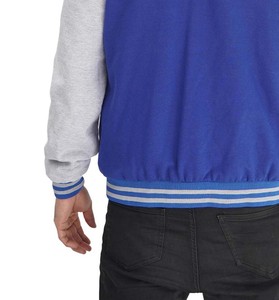 Men's Blue Gray Coated Woolen Varsity Jacket Stand Collar Regular Fit <b>Covered</b> <b>Button</b> Closure Casual Spring Wear Custom Front - Product Image 4