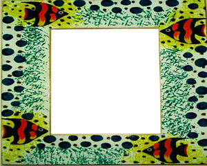Rectangular Wooden Photo <b>Frame</b> <b>With</b> Fish Pattern Handmade Full Color Silk Screen <b>Printing</b> Creative Wall Art Decor Horizontal - Product Image 1