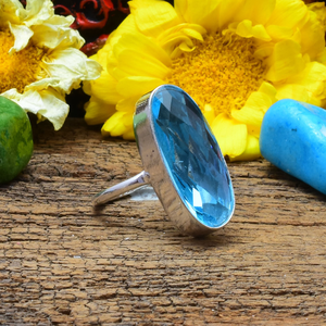 Swiss Blue Topaz Gemstone <b>Ring</b> 925 Silver Sky Blue <b>Ring</b> Handmade Elegant Jewelry December Birthstone <b>Ring</b> Dainty <b>Statement</b> <b>Ring</b> - Product Image 1