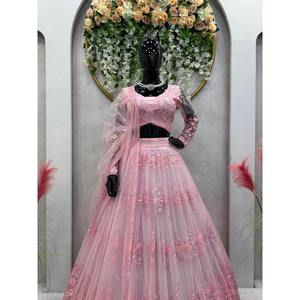 LEHENGA CHOLI à sequins en filet doux et tendance avec DUPATTRA ROSE BEBÉ - Product Image 6