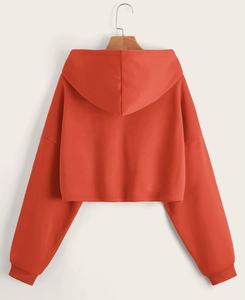 Top corto con capucha para mujer con logotipo personalizado de calidad superior, Top corto de manga larga con cremallera, Top corto con capucha para mujer, Top corto de Color sólido para mujer - Product Image 4