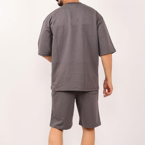 New Summer Men's Tracksuit <b>Set</b> 100% Cotton Quick Dry <b>Knitted</b> Crew Neck 280g Short Sleeve T-Shirt Shorts Streetwear Customizable - Product Image 4