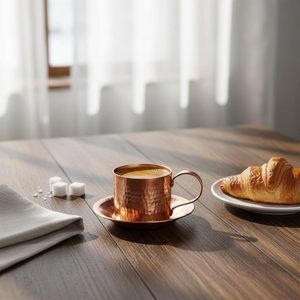 Taza de Cobre Hecha a Mano con Platillo |   Taza de Té de Cobre Puro |   Vajilla Tradicional para el Hogar, Oficina, Cocina, Comedor y Regalos - Product Image 3