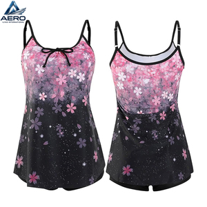 Lot de Tankinis Imprimés Dégradé Fleur de Cerisier Rose pour Femme, Prix Usine, Respirant, Séchage Rapide, Col Rond - Product Image 1