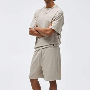 Men's Custom Logo Crew Neck T-Shirt And Shorts <b>Set</b> Solid Color Casual Summer Outfit <b>Knitted</b> Fabric OEM Service - Product Image 2