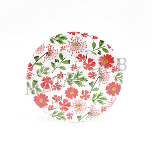 Round Stainless Steel Table <b>Charger</b> with Red Wildflower Enamel Pattern Decorative Base Plate for Dining Presentation - Product Image 1