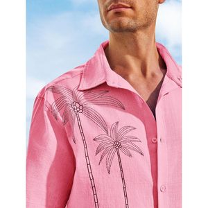 Chemise décontractée pour homme en coton et lin, style hawaïen, à manches courtes, boutonnée, pour l'été, la plage et les vacances, simple boutonnage, respirante et à séchage rapide - Product Image 5