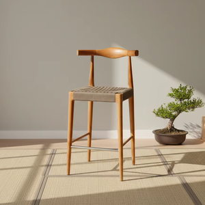 Chaise de bar robuste Mudi Luxury en teck massif, finition naturelle, design scandinave, pour usage commercial, scolaire et extérieur - Product Image 1