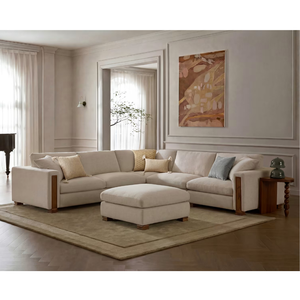 Modern L-Shape Sectional <b>Sofa</b> <b>Set</b> With Fabric <b>Cover</b> And Wood Legs For Living Room - Product Image 1