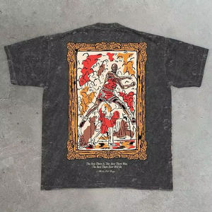 เสื้อยืดคอตตอนพิมพ์ลายกราฟิกสไตล์วินเทจลำลองทรงโอเวอร์ไซส์แบบย้อมสีเอซิดสุดหรู - Product Image 4