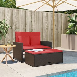 Sofá de Jardín de 2 Plazas en Ratán Sintético Marrón y Rojo - Product Image 3