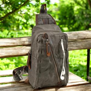 Sac bandoulière vintage en cuir et toile, sac de poitrine, sac de voyage et de randonnée, sac à épaule zippé pour hommes, vente en gros LCSB-0002 - Product Image 2