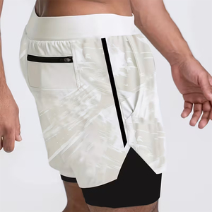 Sublimation Double <b>Layer</b> Jogger Workout Shorts Zipper Pocket Gym Fitness Wear Exercise 2 In 1 Shorts For Men's - Product Image 2