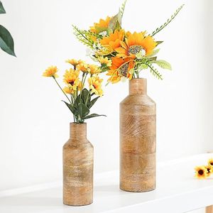 Ensemble de 2 vases à fleurs en bois, forme de bouteille, en bois de manguier, vases décoratifs pour la maison, le salon, la chambre, le bureau, la cuisine, la décoration de table - Product Image 2