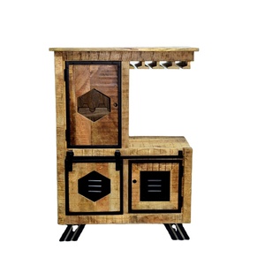 Modern Industrial-Style Solid Mango Wood Home Bar <b>Cabinet</b> Adjustable Design for <b>Wine</b> Storage Display for Home Bar Hotel <b>Wine</b> - Product Image 1