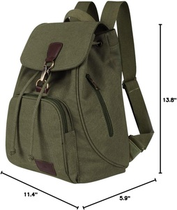 Canvas Vintage Tactical Lightweight <b>Backpack</b> Olive Green Soft Shell Unisex Daily Use Arcuate Shoulder Strap <b>Drawstring</b> Closure - Product Image 2
