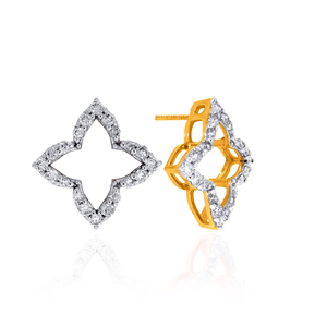 Boucles d'oreilles clous en or jaune 14 carats avec fleur à quatre feuilles et diamants de laboratoire, bijoux fins élégants et luxueux pour femmes - Product Image 3