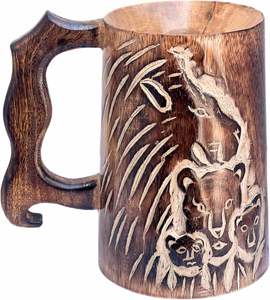 Hand Carved Wooden Eco-Friendly Microwave Safe <b>Beer</b> Mug Engraved Rustic Tankard Lid Coffee Tea Home Bar Restaurant Gift - Product Image 3