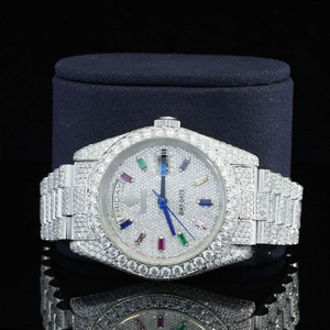 Relojes de Lujo de Acero Inoxidable con Movimiento de Cuarzo Mecánico Totalmente Automático ETA, Esfera Redonda con Incrustaciones de Moissanita Estilo Hip Hop - Product Image 3