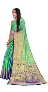 Sari en soie Banarasi de créateur, le plus vendu, avec bordure riche en Zari doré, pour tenue de mariée et cérémonie de fiançailles, disponible en promotion. - Product Image 6