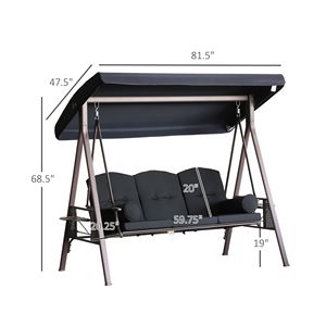 Dondolo da Giardino a 3 Posti in Acciaio Nero con Tettuccio e Sedili Imbottiti Comodi - Product Image 3