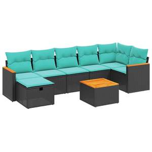 Set di divani da giardino in polyrattan nero da 8 pezzi con cuscini, eleganti mobili da esterno - Product Image 2