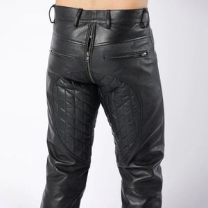 Pantalones de cuero de cordero para hombre, antiarrugas, de secado rápido, acolchados, con cremallera completa en la espalda, estilo motero. - Product Image 3