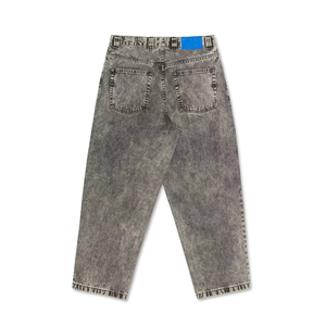 Pantalon en jean streetwear pas cher pour homme, coupe droite longue, ample, empilé, en coton, délavé, à jambe large - Product Image 1