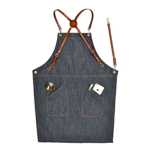 Tablier de travail unisexe en cuir véritable marron, à bretelles croisées, avec poches pour outils et téléphone, anti-poussière, détection des aiguilles, fusion sans couture, vêtement de travail - Product Image 3