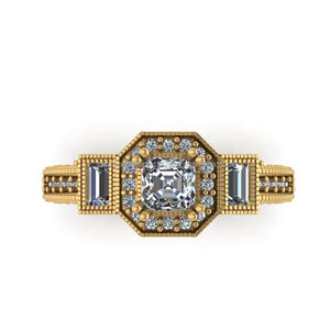 High Quality 10K Solid Gold Baguette <b>Emerald</b> Milgrain Halo Moissanite Diamond Original Fine <b>Rings</b> For Women's Wedding Engagement - Product Image 1