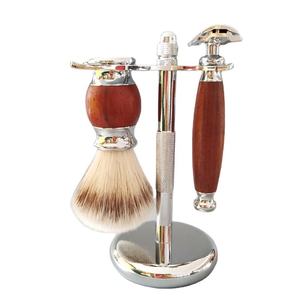 Safety <b>Razor</b> Kit Pure Badger Shaving Brush Wood Customized Men's Red Wood Handle Safety <b>Razor</b> and Shaving <b>Set</b> with Stand - Product Image 1