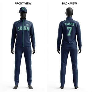 Conjunto Deportivo de Béisbol Unisex de Primera Calidad en Poliéster/Nailon de 250 GSM, Color Azul Marino con Ribete Verde, Logotipo Personalizado, Nombre y Número - Product Image 1