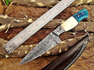 Cuchillo de hoja fija de acero de Damasco con borde dentado para la industria del signeo, cuchillo de camping DIY con mango de madera - Product Image 5