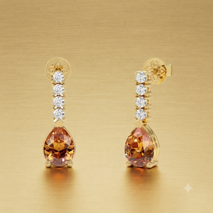 Pendientes Clásicos de Plata 925 con Citrino en Corte Pera y Moissanita en Corte Brillante Redondo para Joyería de Boda para Mujer - Product Image 2