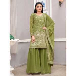 Conjunto de traje de diseñador para mujer con bordado de secuencia Trabajo bordado Sharara elegante - Product Image 2