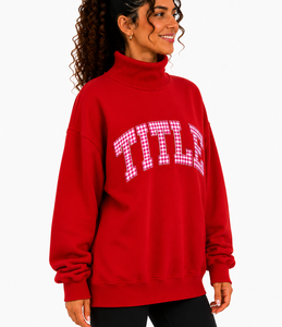 Sweat-shirt personnalisé pour femme à col montant, pull oversize d'hiver avec bordure à carreaux, lettres, respirant, épaules tombantes, OEM - Product Image 1