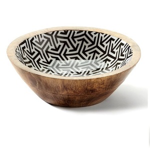 Customized <b>Dinnerware</b> Bowls Sticker Enamel Printed Bowl Acacia Wooden Bowl for Serving Delicious Pasta and Dessert - Product Image 3