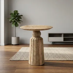 Mesa de Centro Redonda Moderna de Mármol con Base Acanalada, Muebles Hechos a Mano para Sala de Estar - Product Image 5