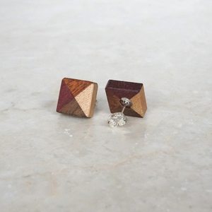 Boucles d'oreilles carrées en bois, design géométrique, incrustations de bois multicolores, composants de bijoux, connecteurs - Product Image 6
