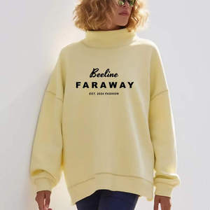 เสื้อสเวตเชิ้ตคอเต่าโอเวอร์ไซส์สำหรับผู้หญิง แบรนด์ Beeline Faraway แขนยาว ผ้าถัก คอตตอน พิมพ์ลายตัวอักษร ดีไซน์ไม่สมมาตร คอเสื้อแบบม็อกเนค - Product Image 6