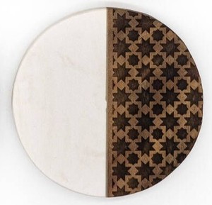 <b>Round</b> Marble Wood Coaster Set With Geometric Pattern Modern Table <b>Mat</b> Non Slip 300mm Diameter - Product Image 2