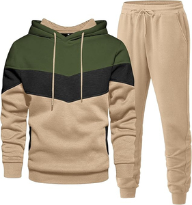 Ensemble de survêtement décontracté à capuche pour homme 2026, color block, manches longues, pour l'automne, beige, vert, noir, avec cordon de serrage, sweat-shirt et pantalon - Product Image 1