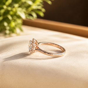 Bague de mariage solitaire en diamant rond brillant, or rose vermeil 10K, cadeau fête des mères, bague de fiançailles halo en moissanite - Product Image 2