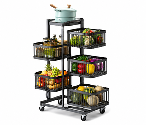 OEM ODM Metal 5 Tier Kitchen Organizer <b>Trolley</b> with Rotating Storage Baskets Charcoal Ready Model EPDGFC002 - Product Image 2