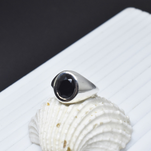 Black Onyx <b>Signet</b> <b>Ring</b> 925 Sterling <b>Silver</b> Oval Faceted Gemstone Bezel Setting Pave <b>Men</b> Minimalist Handmade Wedding Party - Product Image 3