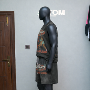 Ensemble 2 pièces délavé et vieilli pour homme : débardeur sans manches à ourlet brut et short - Product Image 3