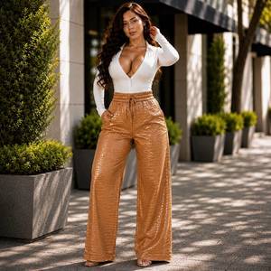 Pantalon en cuir pour femme, tendance, de haute qualité, hiver, mi-hauteur, confortable, respirant, décontracté, personnalisé, en cuir de crocodile - Product Image 4