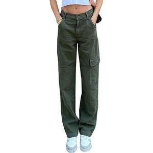 Jeans cargo taille haute XL pour femmes, coupe décontractée, pantalon en denim baggy Y2K avec poches, jambe droite et large, style petit ami, respirant - Product Image 3